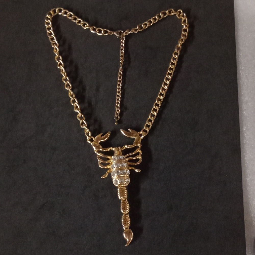 Gold Tone Rhinestone Scorpion Necklace #A285